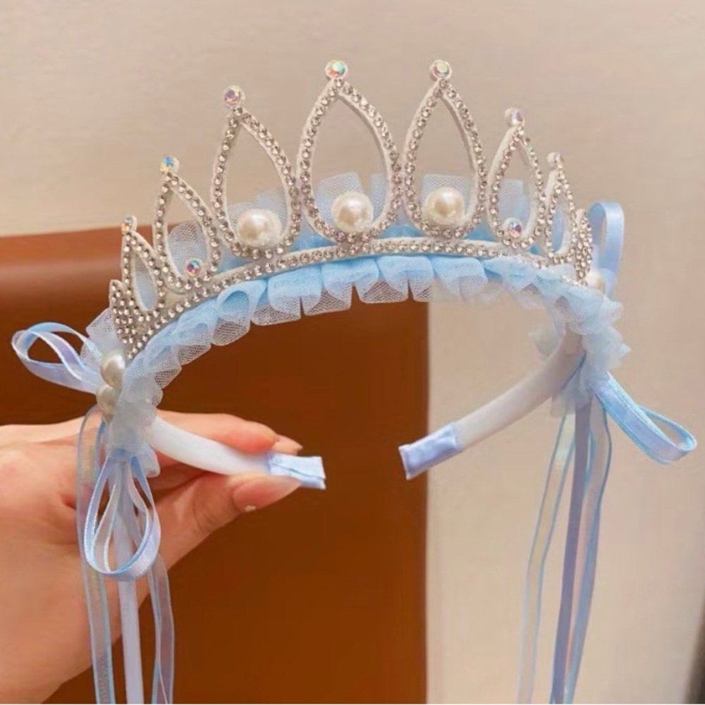 Disney Inspired Cinderella Blue Pearl & Rhinestone Girls Tiara Light Headband